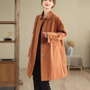 New Lapel Long Sleeve Loose Single-breasted Solid Color Cardigan Cotton Casual Coat Women's Coat