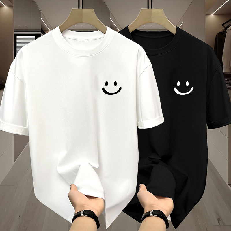 Summer Top Black Ice Silk Hong Kong Style Men's and Women's T-Shirt All-match Simple Top Couple Dress Men's and Women's Short-sleeved Trendy