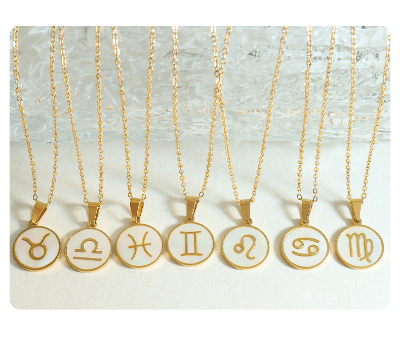 Retro Constellation Titanium Steel Inlay Shell Pendant Necklace