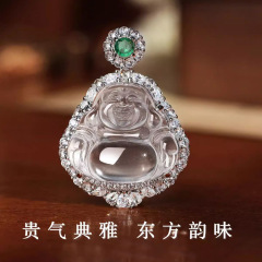 S925純銀水泡玉大腹仏ペンダント高氷仏公項ペンダント新中国式弥勒仏銀嵌め込み玉石卸売り