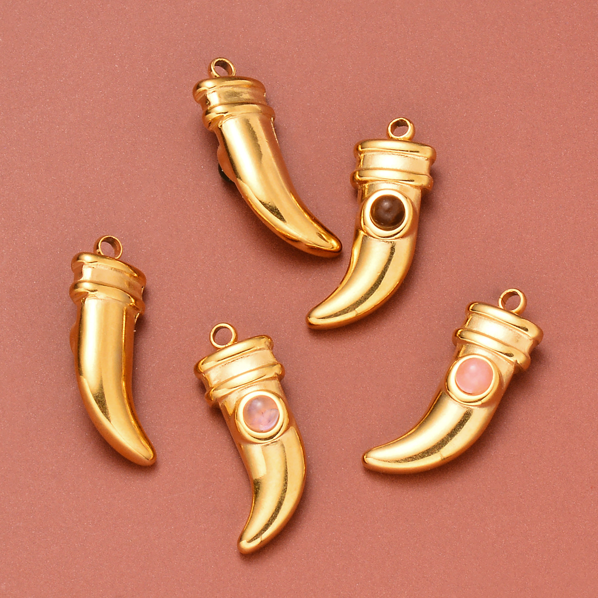 Wolf Tooth Pattern Simple Style Style 5 PCS/Package Stainless Steel Natural Stone Wolf Tooth Pendant