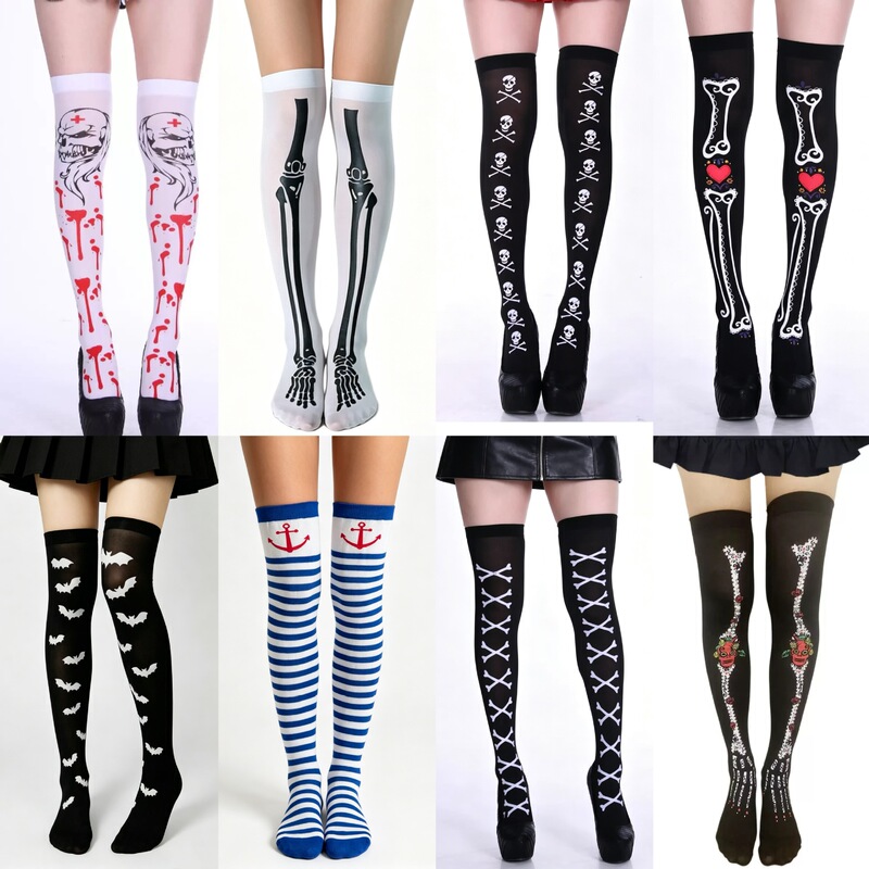 Halloween Knee Socks Cross Border Masquerade cosplay Stockings Skeleton Skull Stocking Printed Stockings