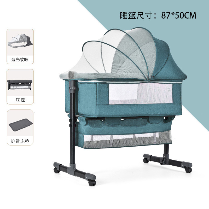 Cama cuna multifuncional para recién nacidos, extraíble con cama plegable, cama para juegos para bebés, mesa de pañales con rodillo