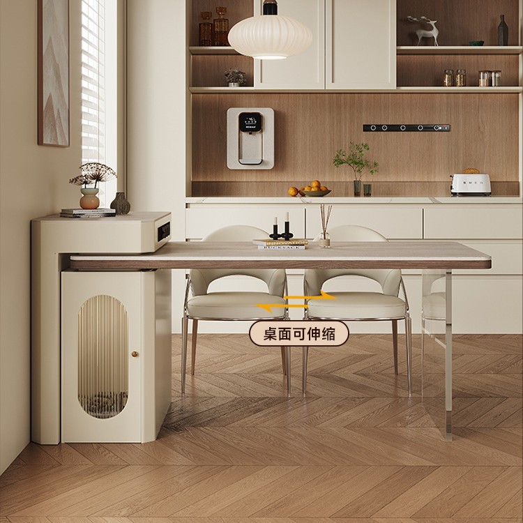 Plataforma de isla de losa de roca plana de estilo francés más mesa de comedor para un hogar pequeño apartamento retráctil cocina Acrílico de madera maciza caída