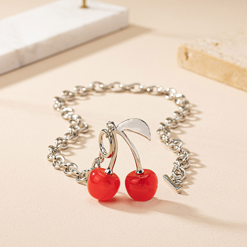 Alloy Material Cute Classic Style Cherry Arylic Alloy Cable Chain Pendant Necklaces Wholesale