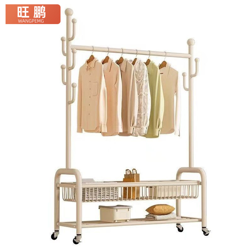 Cross-Border Wholesale Light Luxury Floor-Standing Coat Rack for Home Bedroom Simple Storage Rack Indoor Movable Balcony Clothes Drying Rack