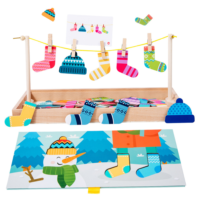 Ayudas para la enseñanza temprana Montessori ropa de secado apósito juguetes educativos 2-3 años 4 Kindergarten clase media y pequeña sala de estar materiales de esquina