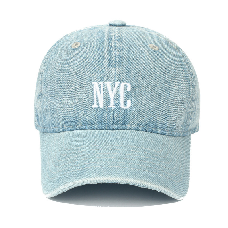 跨境牛仔水洗NYC刺绣棒球帽女时尚复古弯檐鸭舌帽男户外遮阳帽子|undefined