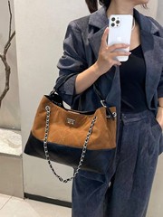 高级感真皮菱格小香风托特包大容量简约通勤链条包百搭单肩斜跨包