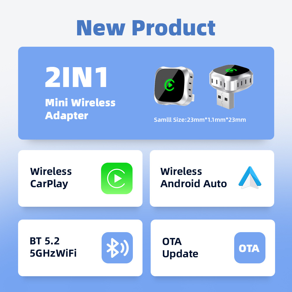 Car infotainment upgrade connectivity box: wired to wireless CarPlay and Android Auto 2-in-1 car navigation adapter