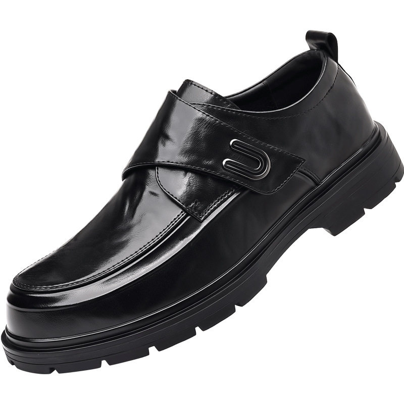 Giày da nam xỏ chân kiểu lười dán Velcro cổ thấp , gót 3–5 cm — bông đen, đơn màu nâu, đơn màu đen