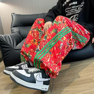 KF1条纹大花休闲裤九分哈伦运动新中式汉服表演出男女裤子团队潮