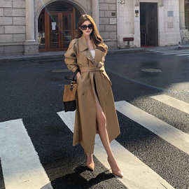 RHGD实拍2025！南韩大女主经典翻领双排扣中长款气质风衣外套女