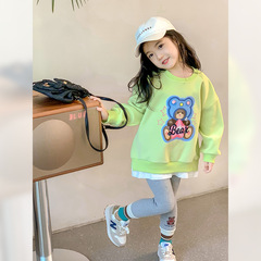 Girls' sweatshirts 2023 autumn new style children's cartoon cute fake two-piece tops baby fashion versatile coat trend