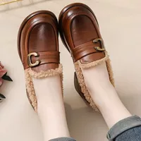 Fleece comfortable keep warm loafers, winter low boots
