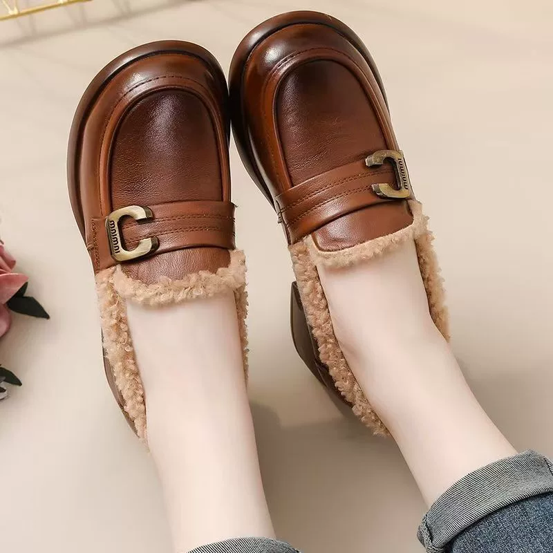 Fleece comfortable keep warm loafers, winter low boots