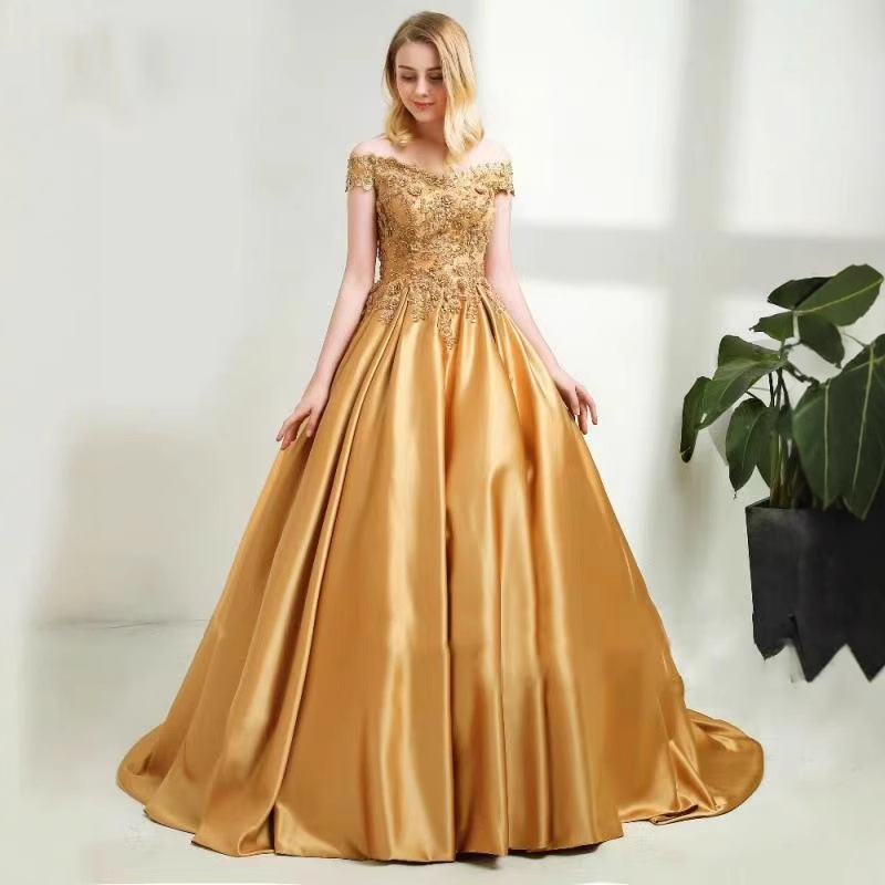 Amazon europeo y americano AliExpress deseo nuevo apliques con cuentas vestido de bola graduación estudiante arte examen vestido