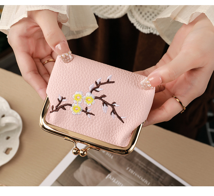40g Weight Polyester Lining Material Women's Flower Pu Lock Clasp Coin Purses
