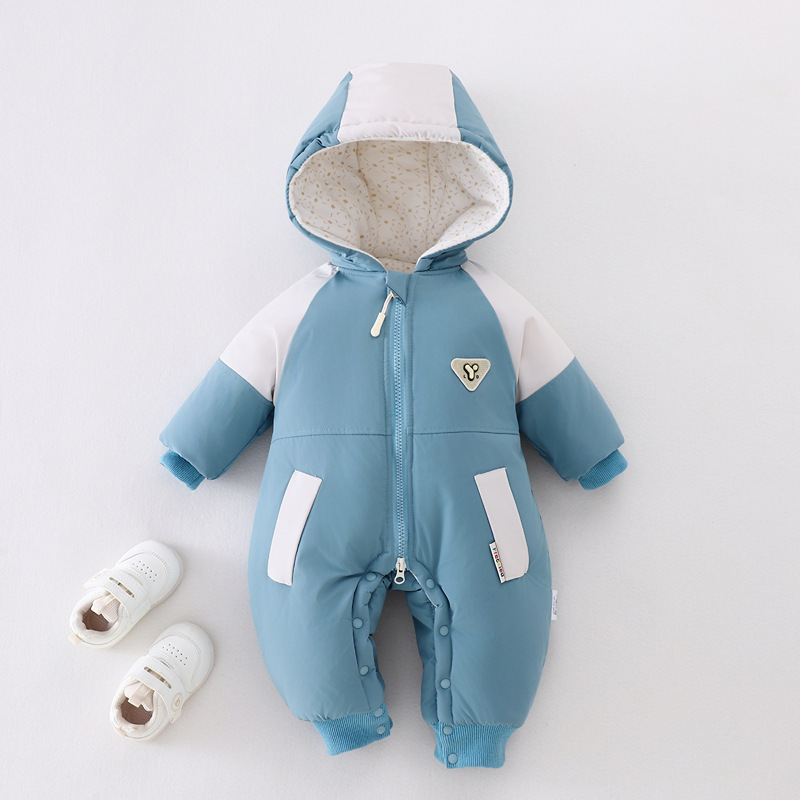 2025年新款加厚婴儿秋冬装冲锋衣防风连体衣男女宝宝加厚外出爬服