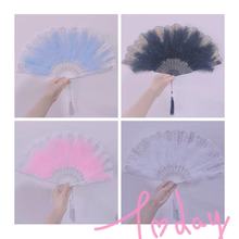 洛丽塔新款古典折扇网红复古风舞蹈旗袍走秀宫廷扇仙气少女羽毛扇