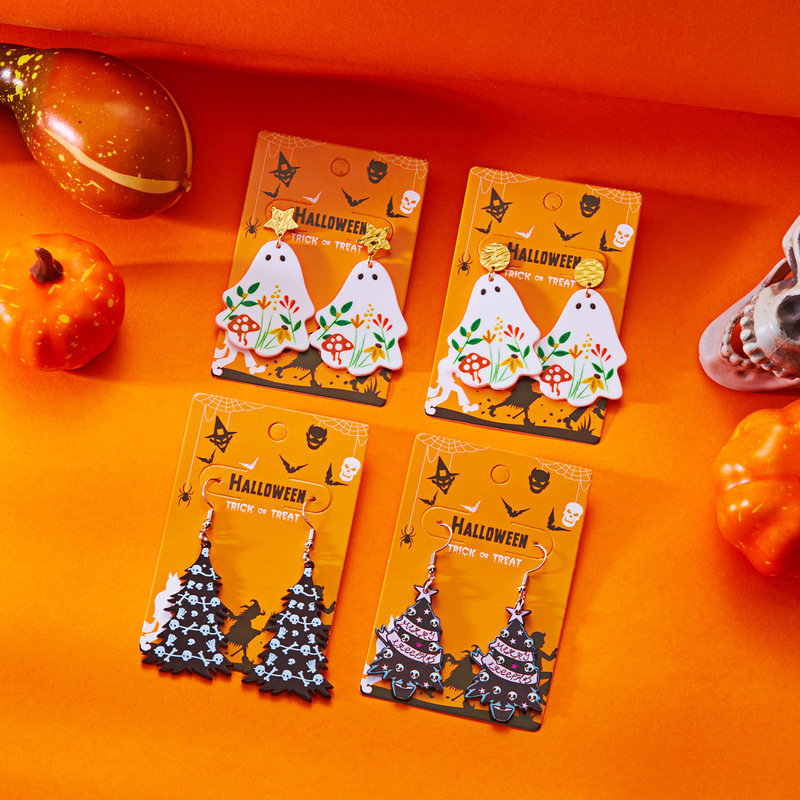 ヨーロッパとアメリカの国境を越えた新しいジュエリーハロウィンシリーズアクリルフラワーゴーストイヤリングホリデーパーティーイヤリング卸売|undefined