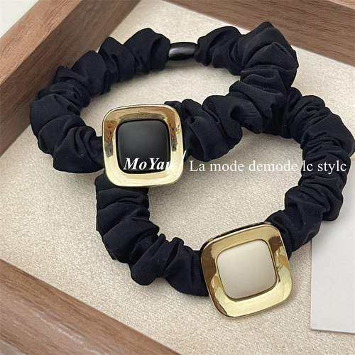 Chic metal square elastic hair tie for women, high elasticity, durable elastic hairband, refined ponytail hair tie