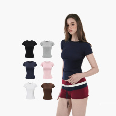 右肩スポーツ半袖Tシャツスリムフィットボトムストップ