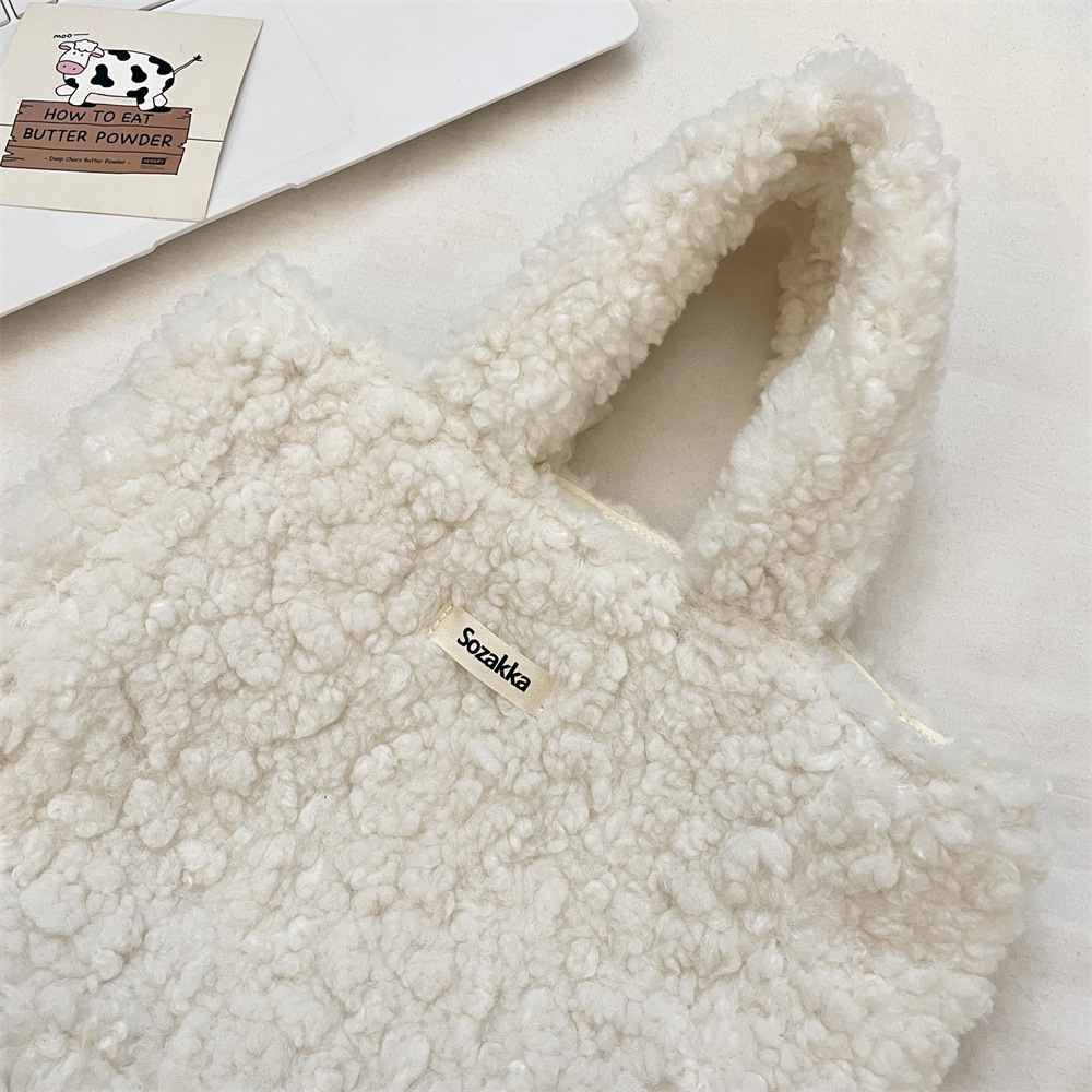 Korean Style Solid Colour Plush Handbag Women's Shoulder Bag_voghion.com