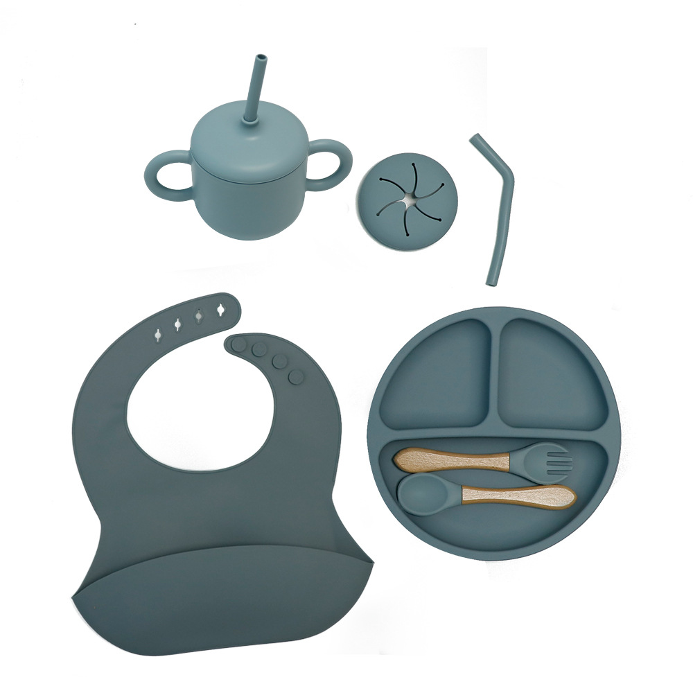  Set de vajilla infantil de silicona, 10 piezas, incluye plato, tazón, cubiertos y babero, ideal para bebés