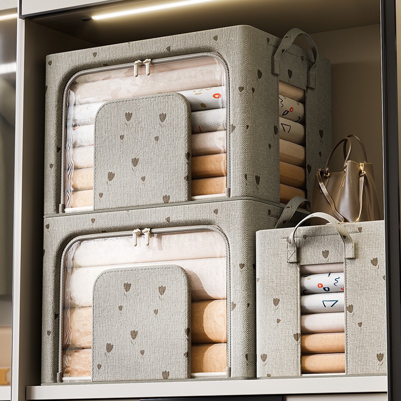 Clothing Storage Box Polyester-Cotton U-Shaped Window Storage Cabinet Large-Capacity Steel Frame Home Wardrobe Clothing Quilt Moving and Organization