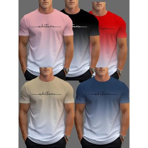 High Quality Flat Cloth Quick Drying Gradient 3D Fashion Short Sleeve Round Neck T-Shirt Cross Border temu Hot Sale