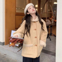 羊羔毛外套女冬季棉服新款加绒加厚设计感保暖复古麂皮绒皮毛一体