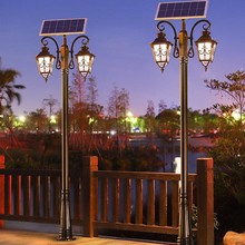 太阳能庭院灯欧式别墅路灯户外防水超亮室外花园铝材高杆灯新农村