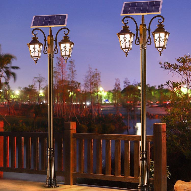 太阳能庭院灯欧式别墅路灯户外防水超亮室外花园铝材高杆灯新农村