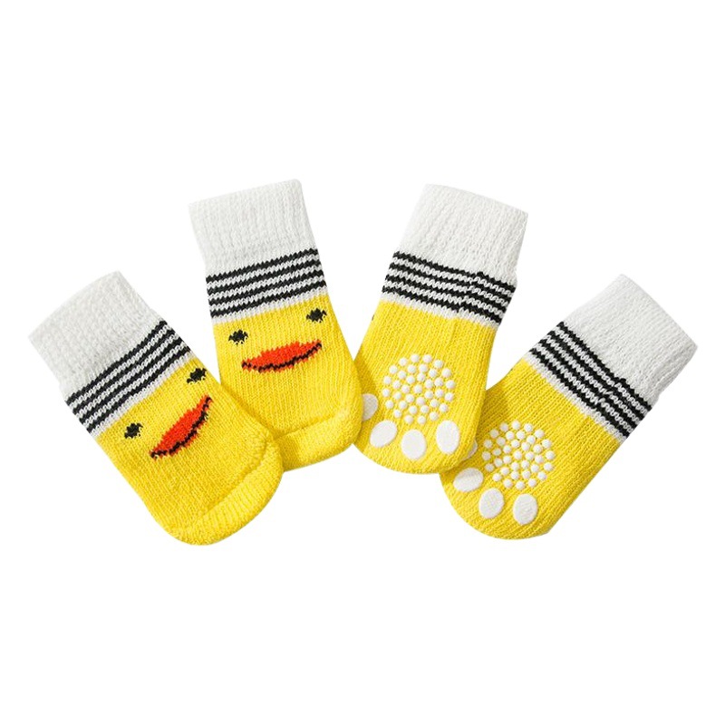 Calcetines para mascotas de alta calidad antideslizante inferior cachorro calcetines perro pie cubierta de peluche perro caniche calcetines de algodón suministros 4 Pack