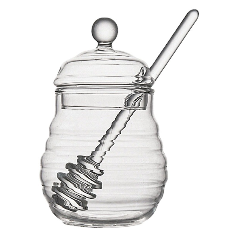 Tarro de miel de vidrio transparente hogar con tapa varilla de agitación de almacenamiento de miel botella de vidrio creativo