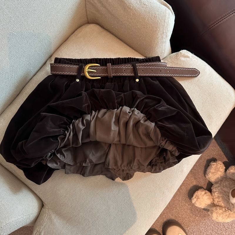 2025新款秋冬高腰丝绒半身裙花苞短裙女减龄显瘦百搭短裙绒面短裙