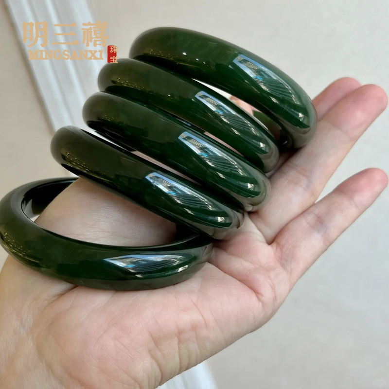 Jade Bracelet Wholesale Outer Mongolia Material High Imitation Xinjiang Hetian Jasper Bracelet Spinach Green Jade Jade Women's Bracelet Wholesale