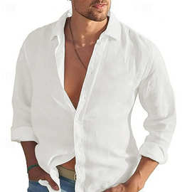 男式衬衫亚麻衬衫休闲衬衫棉质衬衫黑白粉长袖平底鞋春秋夏威夷