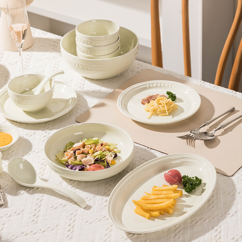 Cream Tableware suit High-end Ceramic Cream Style Bowl and Dish suit Household Housewarming New Home Bowl and Dish Chopsticks Simple Gift