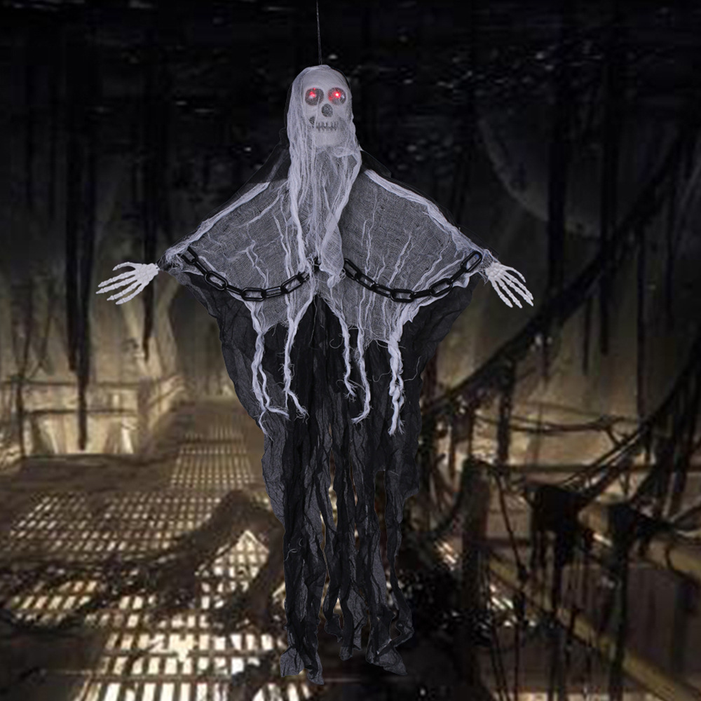 Decoración transfronteriza de Halloween, fantasma colgante, cadena de hierro, fantasma colgante, control de voz luminoso, esqueleto, fantasma colgante, decoración de terror, juguete complicado