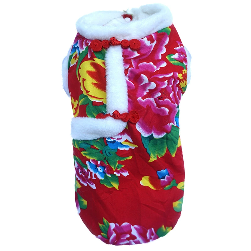 Кошка сельская Северо-Восточная большая Цветочная куртка Собака большая Цветочная куртка костюм Тан Праздничная Новогодняя одежда кошка Чонсам жилет