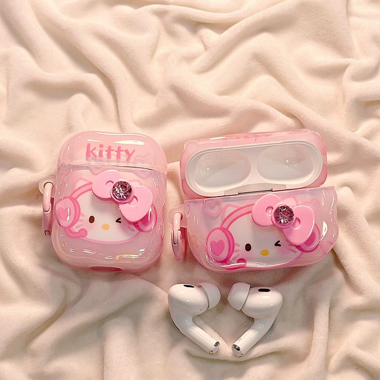 Защитный чехол (Apple) для AirPods 1–4 и AirPods Pro/Pro2/Pro3, фуксия с бантом, милый дизайн
