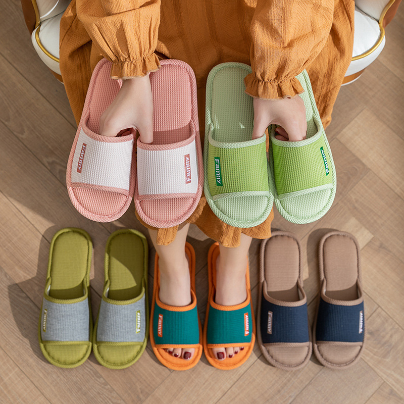 Zapatillas de lino de las mujeres de cuatro estaciones casa interior casa mudo pareja piso inferior suave antideslizante de lino de algodón sandalias de los hombres