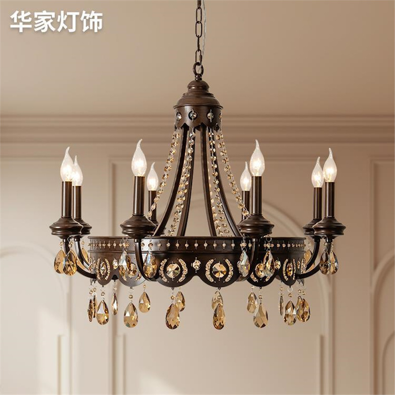 美式复古吊灯客厅餐厅卧室书房法式大气轻奢水晶蜡烛铁艺乡村灯具
