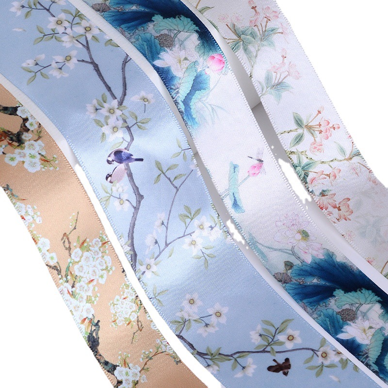 Cintas personalizadas tecnología de transferencia térmica un rollo de logotipo personalizado impresión de flores pastel de estilo nacional personalizado cinta