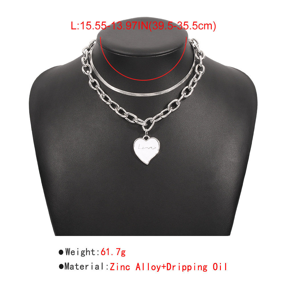 N9312 Unique Punk Style DoubleLayer Necklace European and American Thick Chain Love Pendant Necklace Geometric Exaggerated Necklace Womenpicture4