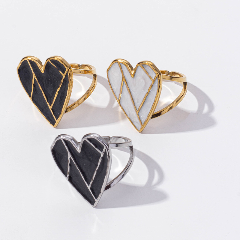 304 Stainless Steel French Retro Love Oil Dropping Opening Ring Women's Niche Design Sense Ring Jewelry in stock