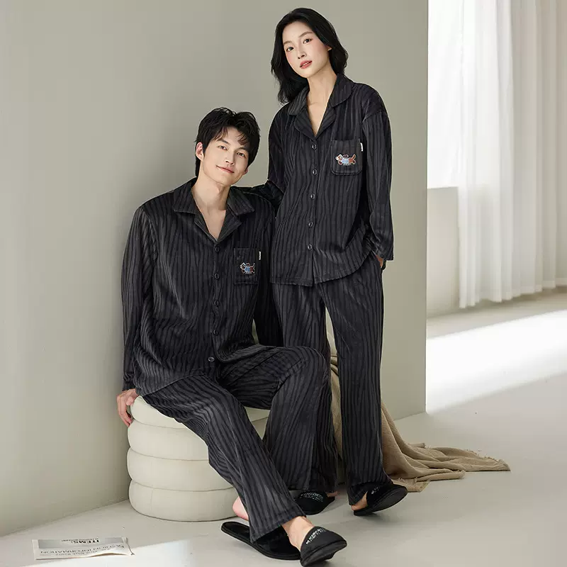 情侣睡衣秋冬季海岛绒加厚长袖长裤睡衣女甜美宽松休闲男士家居服