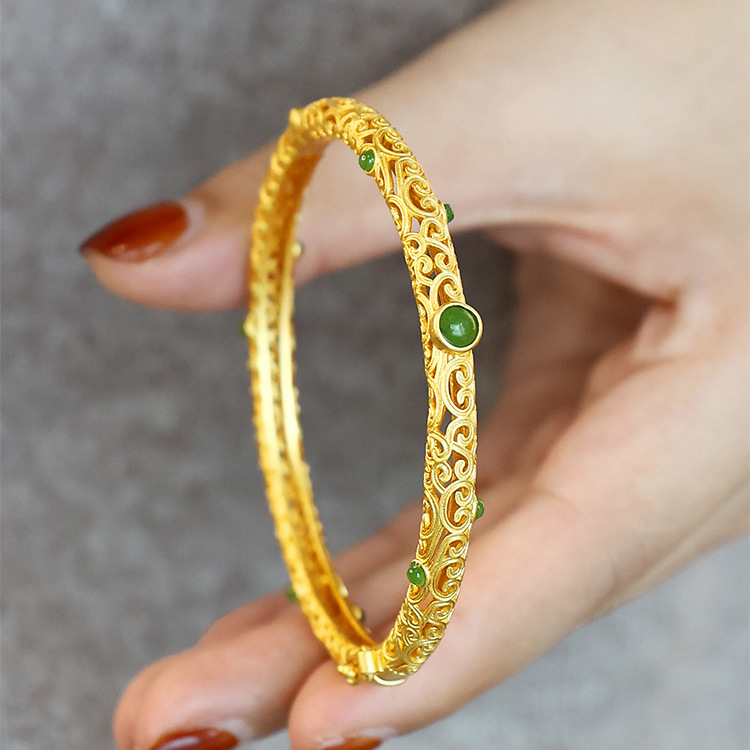 Fashion Round Copper Plating Inlay Artificial Gemstones Bangle 1 Piece